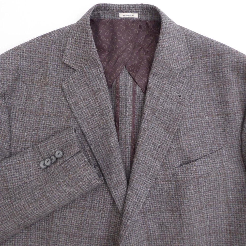 Joseph Abboud Mens Blazer Coat Brown Plaid Modern Fit Wool Heritage 48 Regular